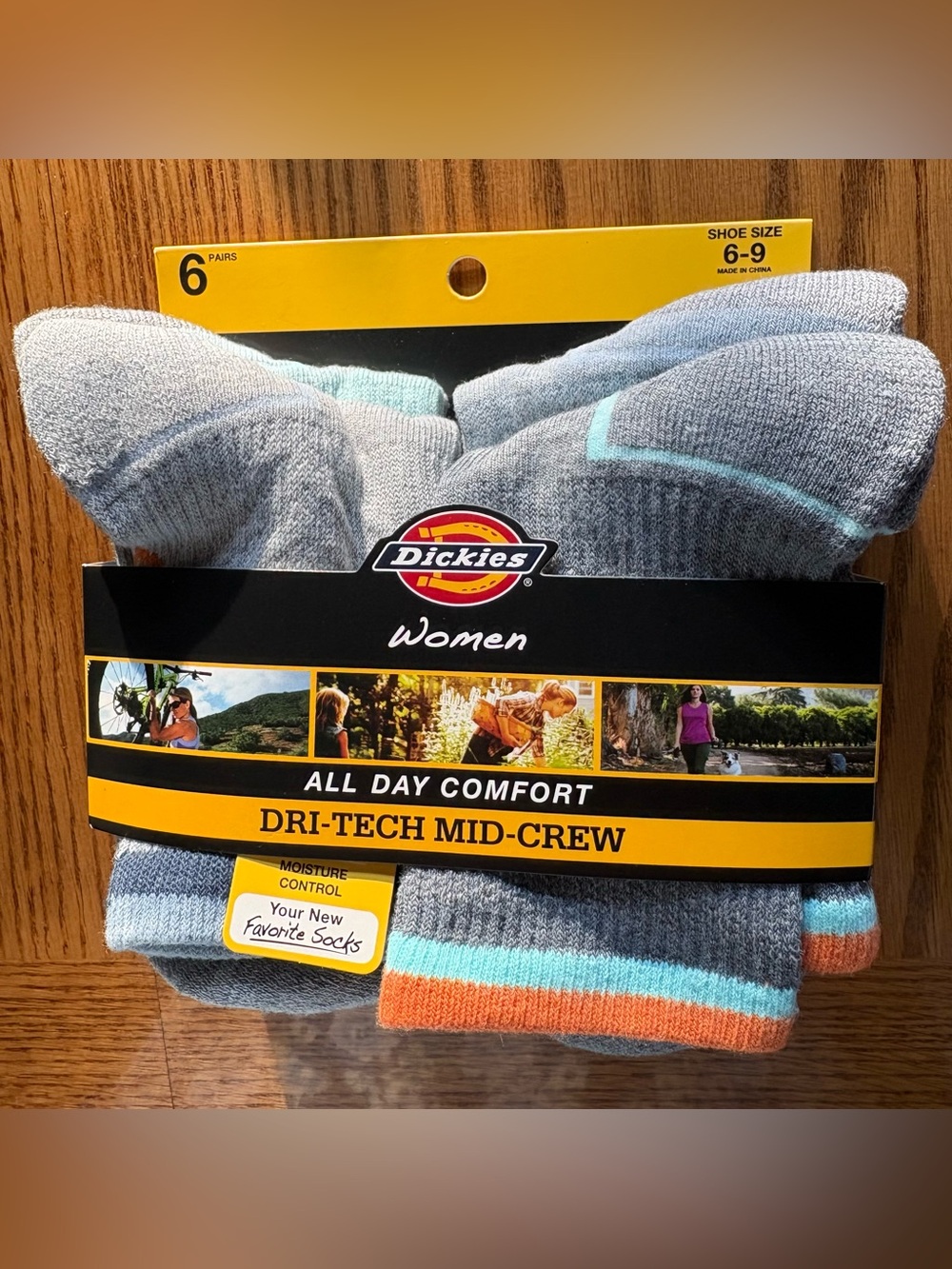 Dickies Women's Gray Mid-Crew Socks with Orange & Aqua Stripes (6-Pack)